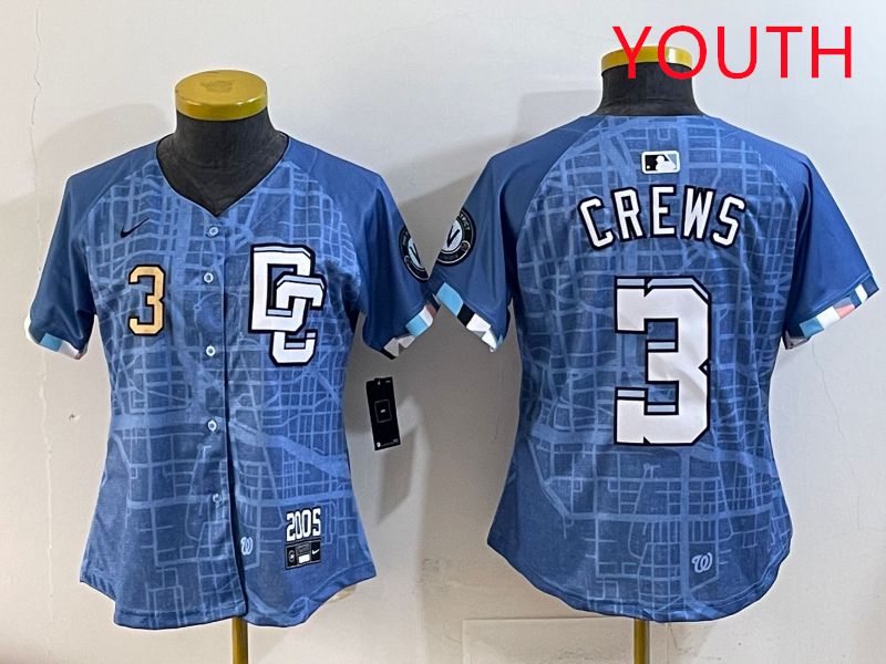 Youth Washington Nationals #3 Crews Blue Joint Name 2025 Nike MLB Jersey style 4->youth mlb jersey->Youth Jersey